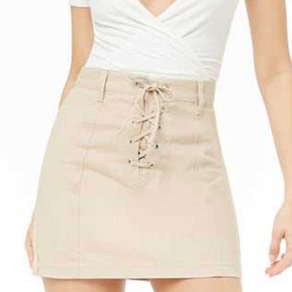 Forever 21 nude lace up denim skirt